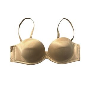 WONDERBRA 7262 38B Strapless Convertible Push Up Bra Nude Satin Padding
